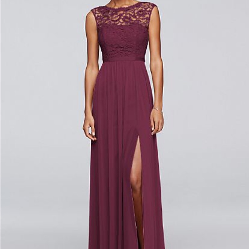 Long Bridesmaid Dress with Lace Bodice